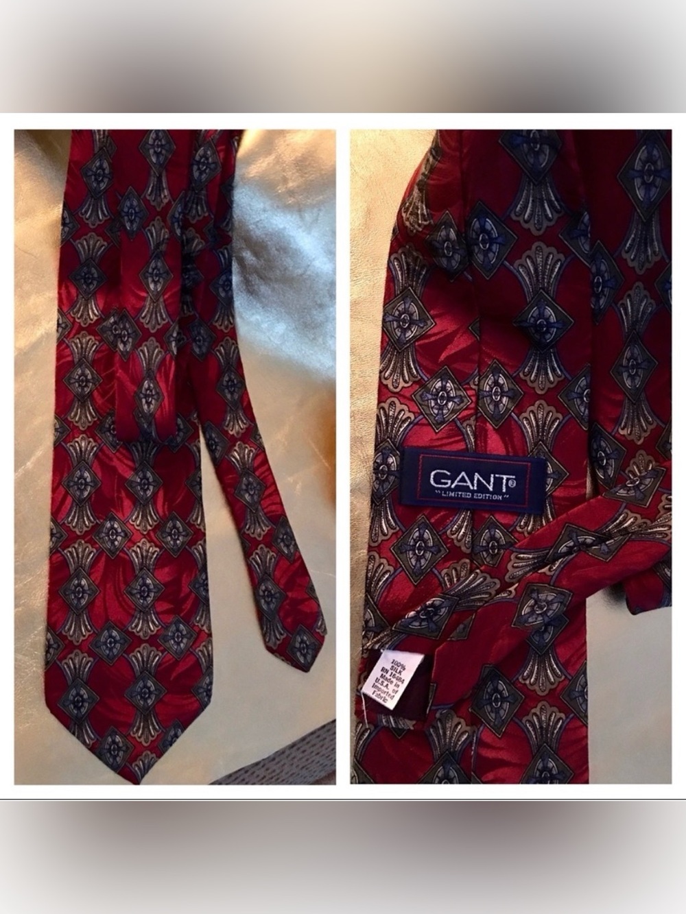 Gant Tie 100% Silk Tie in Red and Gold